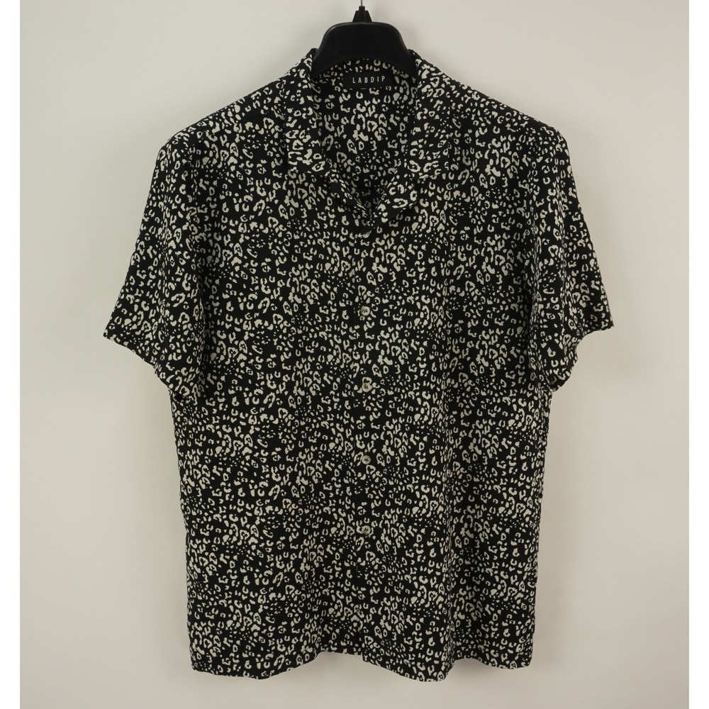 LABDIP Los Angeles Men's XL Short Sleeve Black White‎ Crinkle Leopard Camp Shirt